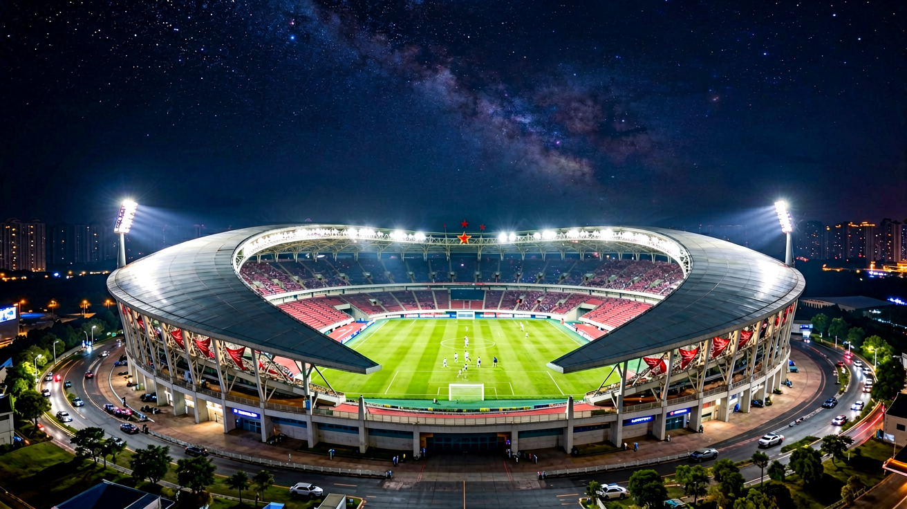 星空综合体育官网首屏，夜间体育场馆全景灯光效果